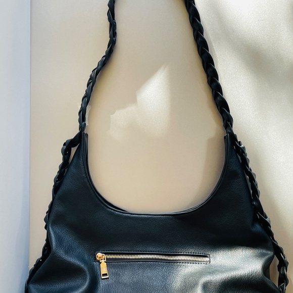 Urban Expressions Black Hobo Bag - Braided Shoulder Strap - Vegan Leather - Picture 3 of 10